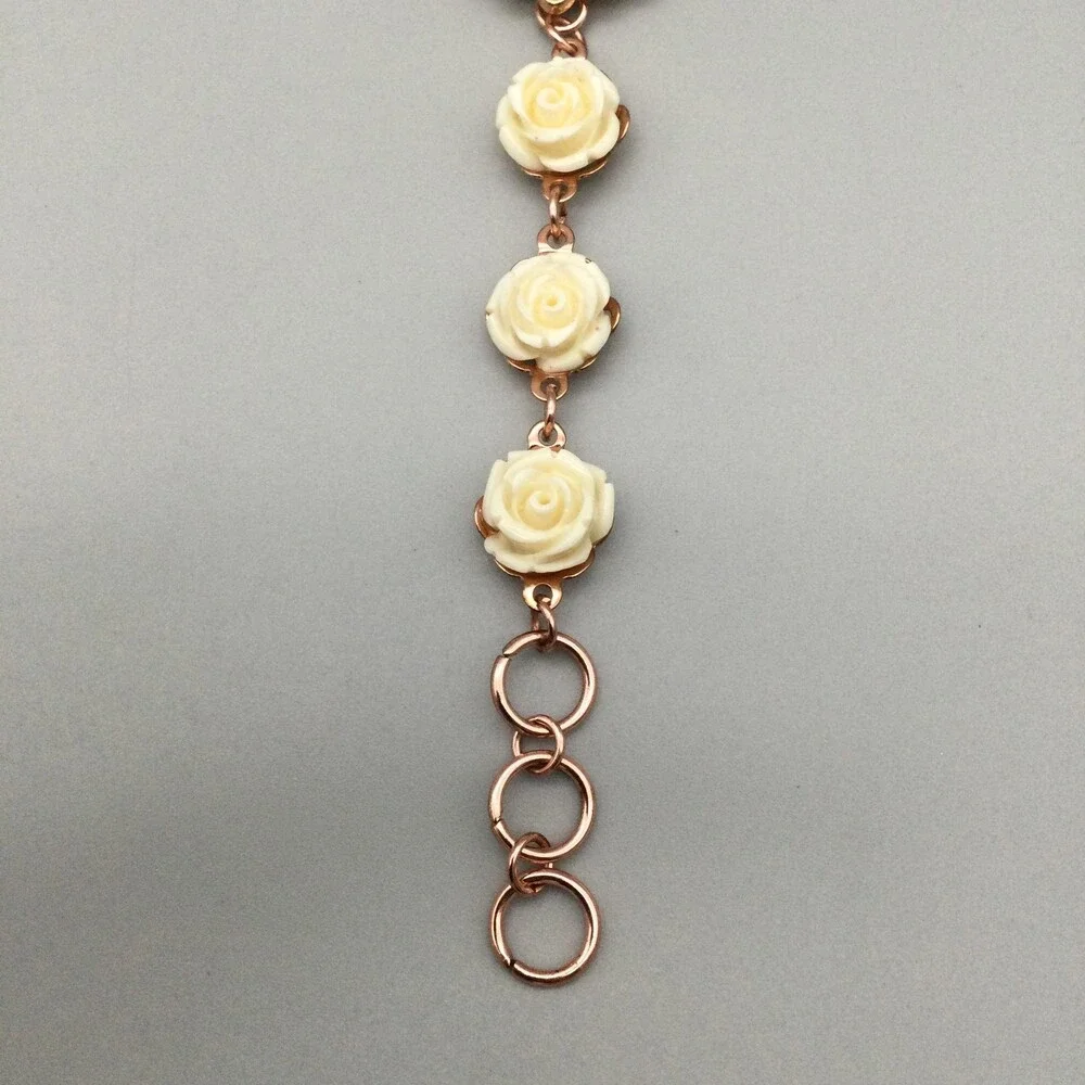 Strada Women Watch 29mm Rose Gold Dial Cream Rose Flower Bracelet New Battery 8